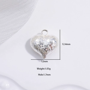 S925 silver heart pendant with plum blossom patterns and detailed size measurements