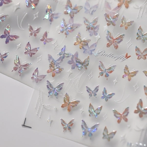 Holographic laser butterfly nail stickers with iridescent dreamlike aurora patterns