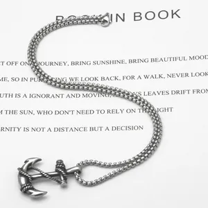 Vintage stainless steel anchor pendant necklace for men with 2mm box chain on book
