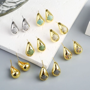 Elegant four-leaf clover drop earrings with colorful zircon stones in gold and silver plating