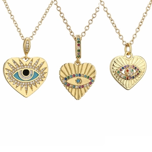 Collier Pendentif Cœur Œil Maléfique Cuivre Plaqué Or Avec Zircone Cubique Colorée Bijoux Émail Pour Femmes Mode