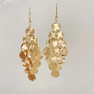 Eleganti orecchini pendenti a più strati con paillettes dorate e gancio alla moda per donna
