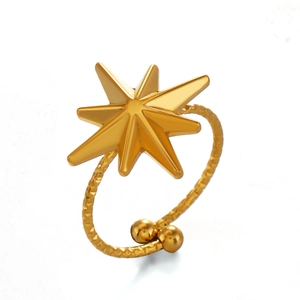 Anello aperto minimalista in acciaio inossidabile placcato oro 18K con stella polare
