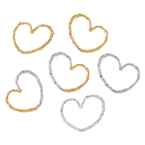 Lava texture heart stud earrings in gold and silver plating made of stainless steel