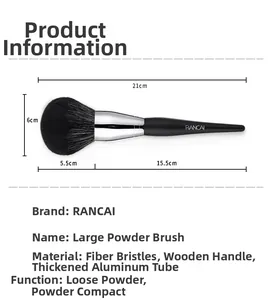 Detailed size specifications of large powder brush with soft bristles and wood handle