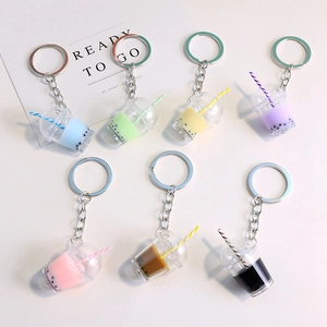 Simulation Bubble Tea Cup Keychain Zinc Alloy Acrylic Miniature Milk Tea Bag Pendant Charm Cute Trinket