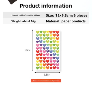 Set of 6 sheets colorful heart stickers for DIY scrapbooking measuring 15x9.3cm each