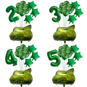 Military Camouflage Balloons Aluminum Foil Tank Star Latex Boys Birthday Party Decoration Forest Green Theme