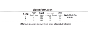 Detailed size chart for women's reversible padded jacket with measurements in centimeters