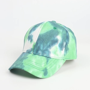 Casquette de baseball tie-dye vert et blanc en sergé de coton avec visière renforcée