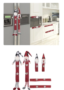Christmas gnome handle covers set for fridge and microwave featuring plaid hats and buttons