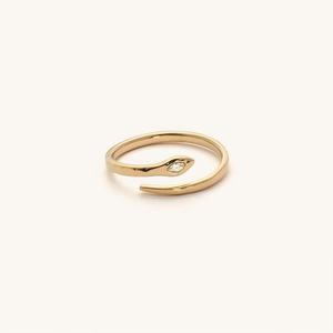 Elegant gold snake-shaped open ring featuring a sparkling cubic zirconia stone inlay