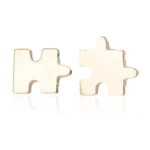Minimalist gold puzzle piece earrings with a polished geometric mirror finish