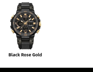 Detail of multi-functional black and rose gold waterproof sports watch with dual display