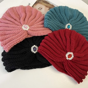 Chic knit turban headbands for women featuring colorful gemstone embellishments
