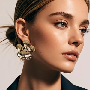 Vintage Gold Alloy Flower Stud Earrings Exaggerated Floral Textured Metallic Jewelry For Women Commuting Style