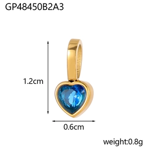 Detail showing 1.2cm blue heart gemstone pendant with dimensions and weight info