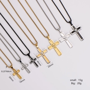 Punk style stainless steel cross pendant necklace available in gold, silver, and black