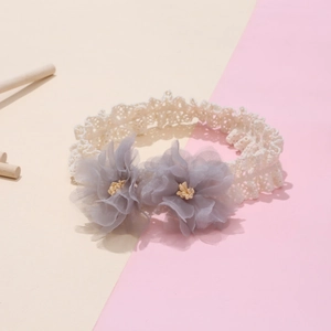 Fascia elastica in pizzo per neonati con fiori in rete grigia e dettagli gialli