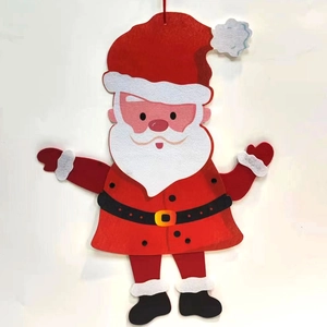 Detail of felt Santa Claus hanging ornament with red rope for Christmas party decoration