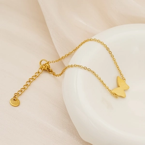 Minimalist gold-plated stainless steel butterfly bracelet with an adjustable lobster clasp