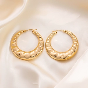 Elegant 18K gold plated stainless steel hoop earrings with unique wrinkled texture