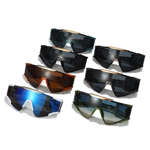 Set of oversized wrap-around sports sunglasses in seven vibrant colors for cycling and outdoor