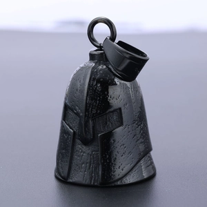 Spartan helmet bell pendant in black stainless steel for motorcycle guardian rider gear