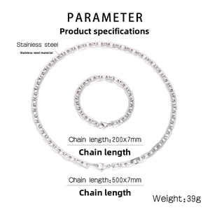 Detailed specs for stainless steel chain set with 500mm necklace and 200mm bracelet
