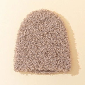 Retro brown teddy fleece beanie with curly wool texture for cozy winter outdoor warmth