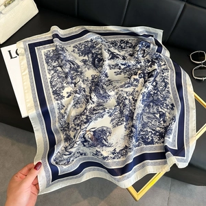 Women Fashion Satin Square Scarf Vintage Botanical Floral Print Neck Scarf Versatile Silk Feel Head Scarf For Daily