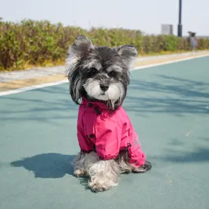 Dog Raincoat Waterproof Full Body Coverage Hooded Reflective Strip Polyester Outdoor Pet Rainwear Apparel Jacket Adjustable