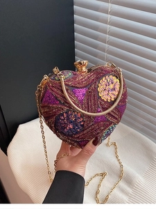 Heart Shaped Evening Bag Sequin Bead Embroidery Vintage Clutch Purse With Metal Handle And Chain Strap For Women Elegant