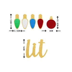 Christmas glitter paper banner set with lit letters and colorful bulb pendants on white background