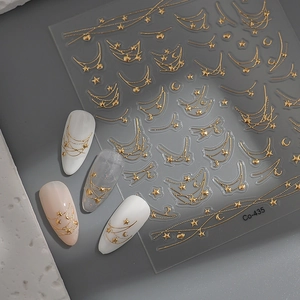 Autocollants dorés pour ongles motifs étoiles et lune pour décoration de manucure française