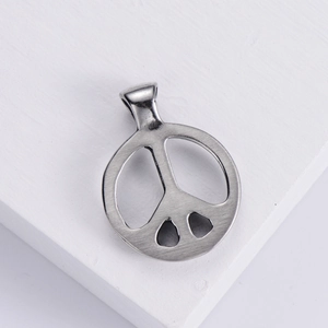 Classic round peace symbol pendant in antique silver finish made of stainless steel
