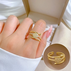 Meerlaagse Open Ring Goud Verguld Messing Cubic Zirconia Cirkelvormige Micro Pave Verstelbare Sieraden Voor Vrouwen