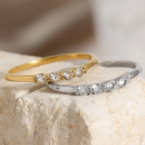 Exquisite 316 stainless steel rings in gold and silver finish with four clear zircons