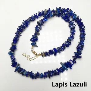 Handmade Lapis Lazuli crystal chip necklace with adjustable gold-tone lobster clasp