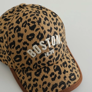 Stylish leopard print baseball cap for children with vintage Boston 1630 3D embroidery