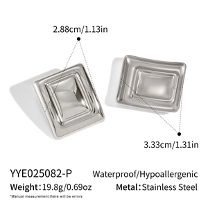 Detailed view of square stainless steel earrings with waterproof and hypoallergenic features