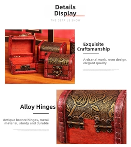 Detailed close-up of vintage wooden jewelry box with bronze alloy lock and floral patterns