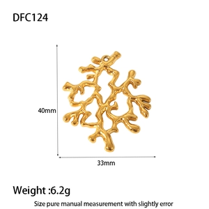 Technical drawing of a 18k gold plated coral branch pendant with 40mm x 33mm dimensions