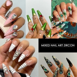 Nagelkunst-Zirkon-Set mit Herz-, Schlangen- und Tropfenanhängern für DIY-Nageldesign