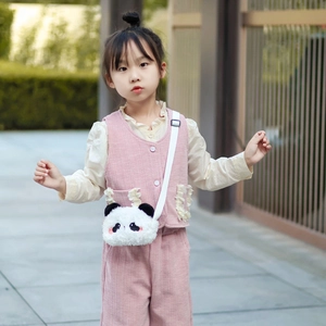 Cute panda plush crossbody bag with adjustable strap for toddler girls and kids