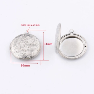 Mirror polished 316L stainless steel vintage flower locket pendant with dimensions
