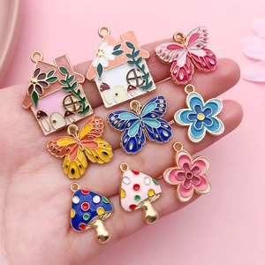 Colorful alloy enamel charms with butterfly and mushroom shapes for DIY jewelry making