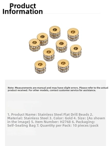 Detail of 18k gold plated stainless steel flat beads with white rhinestone inlay for DIY