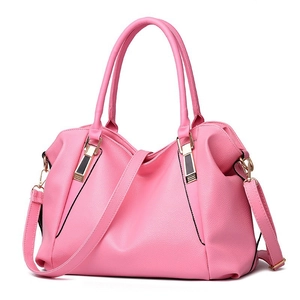 Fashionable pink PU leather handbag for women with gold hardware and shoulder strap