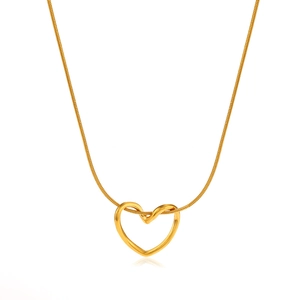 Minimalist 18K gold plated hollow heart necklace with snake chain for women